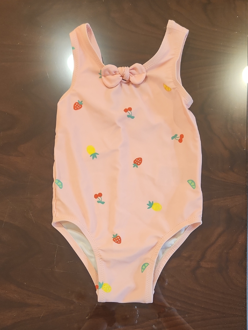baby Pink Fruit Print One-Piece Swimsuit with Bow